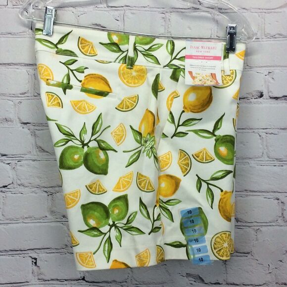 Isaac Mizrahi Tailored Shorts Women Sz 10 Lemon Lime Print Chino Flat Front NWT - Picture 1 of 13